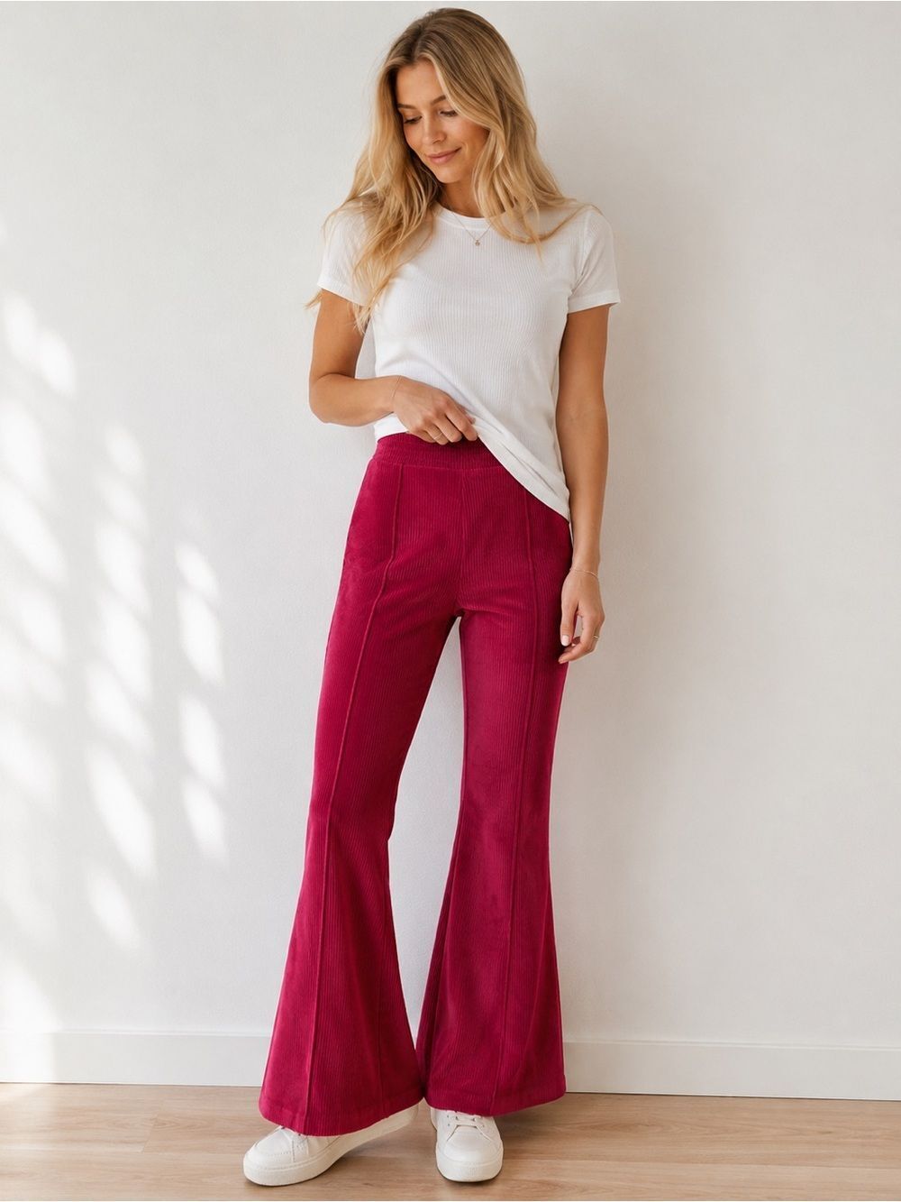Aerie High-Waist Flared Corduroy Pull On Pants in Red